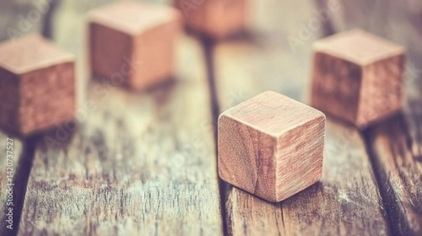 Obraz Wooden cube blocks arranged in a clean, minimalist design, symbolizing simplicity and order