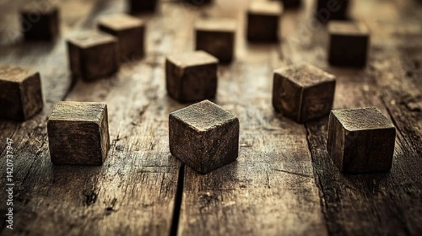Fototapeta Wooden cube blocks arranged in a clean, minimalist design, symbolizing simplicity and order