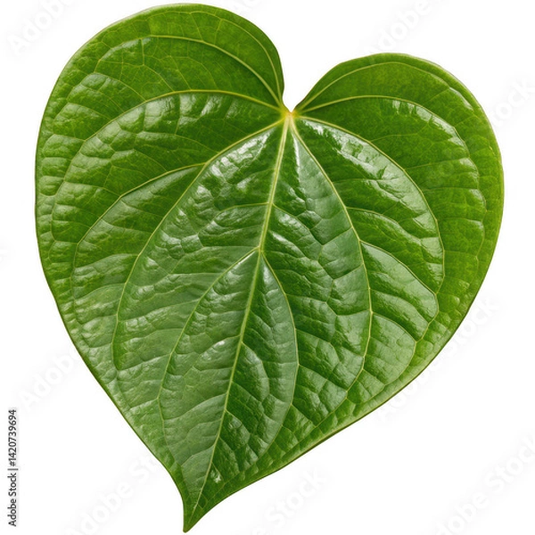 Obraz Heart-Shaped Betel Leaf A High-Resolution Photo of a Glossy, Vibrant Green Leaf with Intricate Veining, Perfect for Nature-Inspired Designs and Projects
