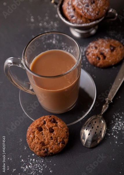 Fototapeta Coffee with chocolate cookies