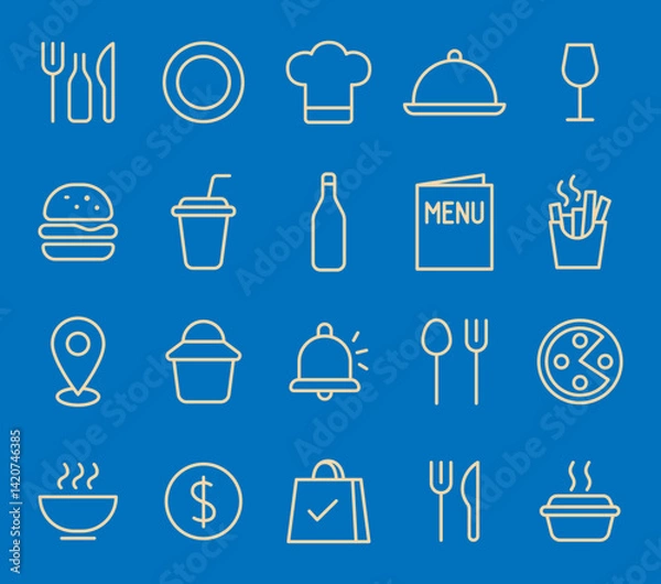 Obraz Set of Icons for restaurants ou food. Optimization line editable icon set. Editable stroke. Vector illustration