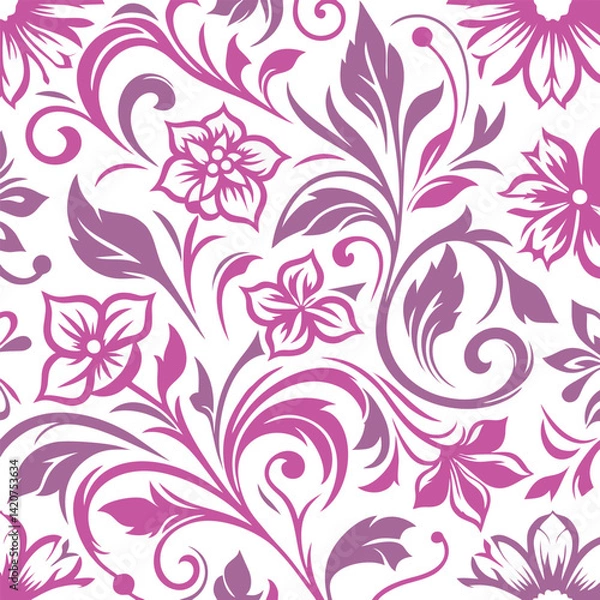 Obraz Elegant Pink Floral Pattern on White Background