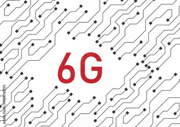 Fototapeta 6G with a circuit board on a white background. Technology communication.