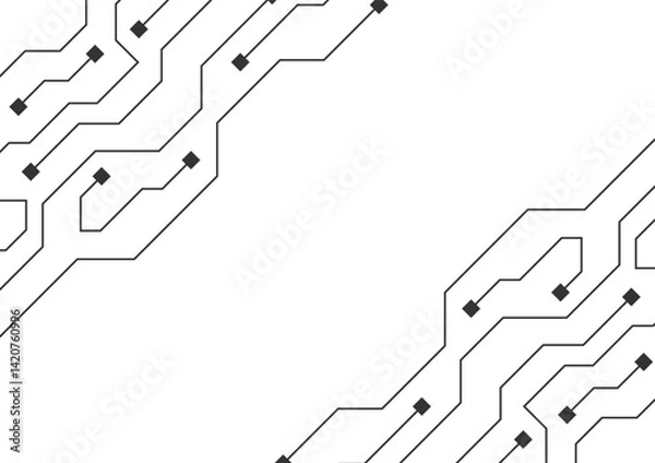 Fototapeta Black circuit board, network technology on a white background. Copyspace.