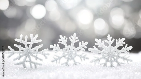 Fototapeta Delicate snowflakes descending in winter, capturing the essence of a serene holiday moment