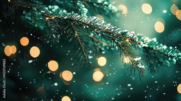 Fototapeta Delicate snowflakes descending in winter, capturing the essence of a serene holiday moment