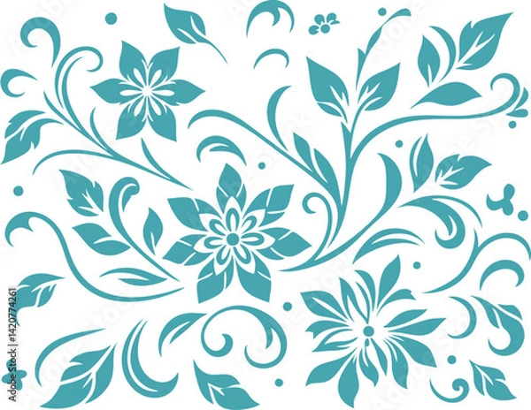 Fototapeta Elegant Teal Floral Pattern