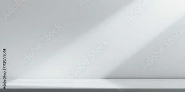 Fototapeta Minimalist White Studio Background Empty Shelf with Light and Shadow