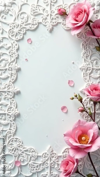Fototapeta Intricate lace-like design, ethereal white backdrop, ethereal, soft, pastel