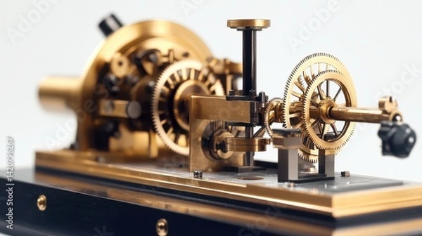 Fototapeta Intricate Mechanics of a Vintage Model Engine with Golden Gears