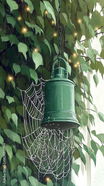 Obraz Dewy Spiderweb on Hanging Lantern