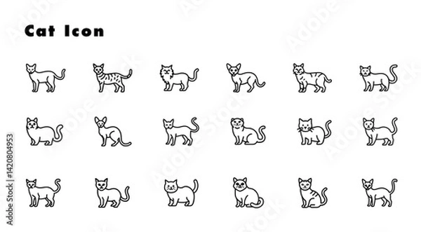 Fototapeta Cat icon set, cat species. Simple line drawing.