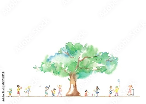Obraz 公園の大木、世界の子どもたち