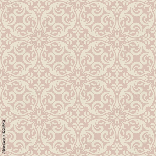Fototapeta Vector Elegant Damask Seamless Pattern for Wallpaper, Fabric, Branding, Packaging, Invitations, Wedding, Home Decor Design