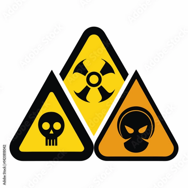 Fototapeta Danger, warning sign icon set. Skull, chemical danger yellow triangle symbol element. Vector on white background.
