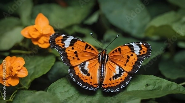 Fototapeta Orange and black common tiger butterfly.generative.ai