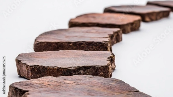 Obraz Natural Brown Stone Pieces Arranged Horizontally on White Surface