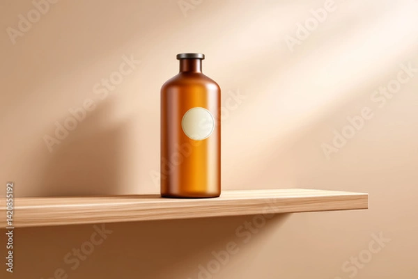 Obraz Amber glass bottle stands gracefully, bathed in light, radiates timeless charm