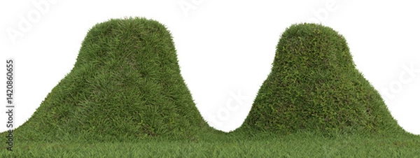 Fototapeta Meadow and Grassland mountain with isolated on transparent background - PNG file, 3D rendering illustration for create and design or etc