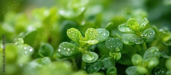 Fototapeta Dew-Kissed Green: A Macro View of Lush Vegetation