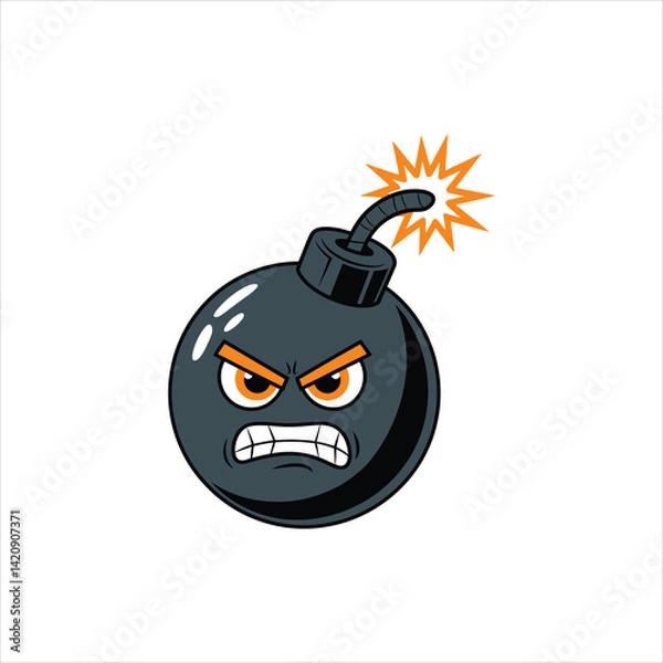 Fototapeta Cartoon Style Angry Bomb Character – Explosive Anthropomorphic Illustration
