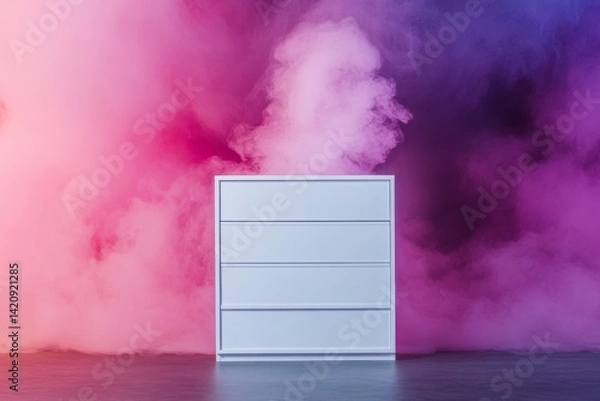 Fototapeta Empty white dresser in vibrant smoke