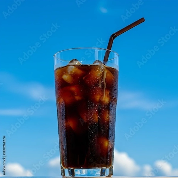 Obraz Iced coffee with blue sky background