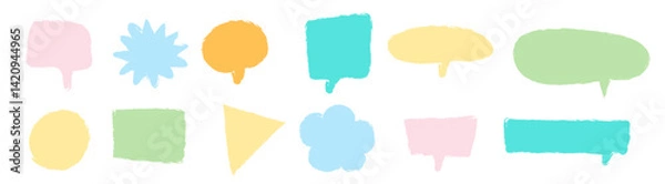 Obraz Set of Colorful speech bubbles in Hand-drawn style , chatting box, message box outline cartoon elements vector illustration