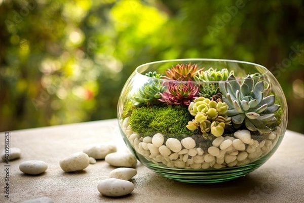 Fototapeta Creating a Miniature Succulent Garden in a Glass Bowl: A Step-by-Step Guide for Beginners