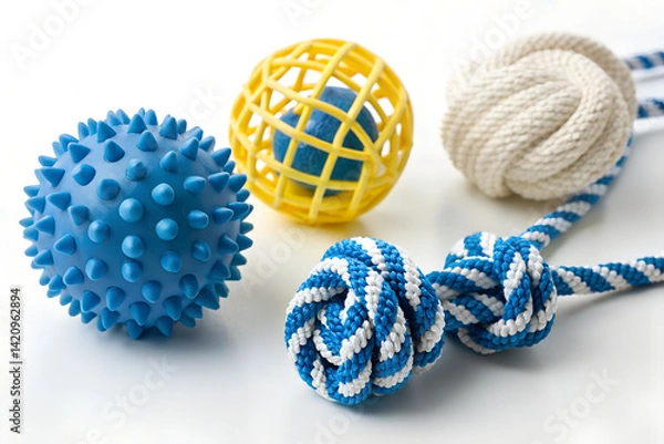 Obraz Colorful Dog Chew Toys – Rope Knots and Spiky Balls for Pet Play
