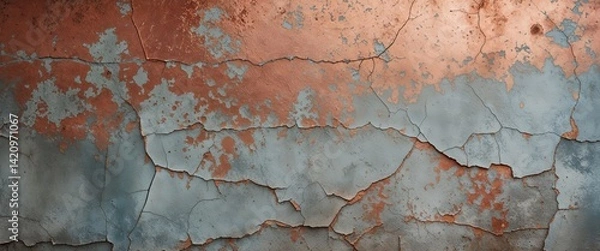 Fototapeta Abstract weathered wall texture with copper and blue hues creating a captivating and unique visual effect perfect for backgrounds.