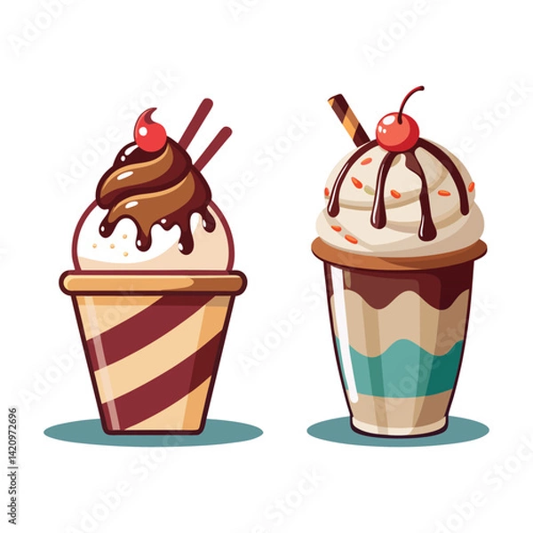 Fototapeta Print A delectable vanilla ice cream topped with chocolate syrup in a plastic cup vector
