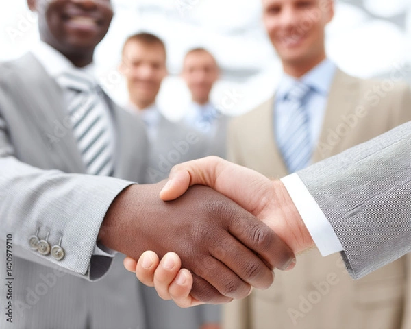 Fototapeta Close up of handshake between two professionals, symbolizing partnership and collaboration in corporate environment