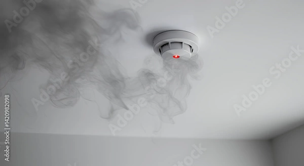 Obraz Smoke Alarm Activating with Smoke Ceiling Mounted Fire Safety Device