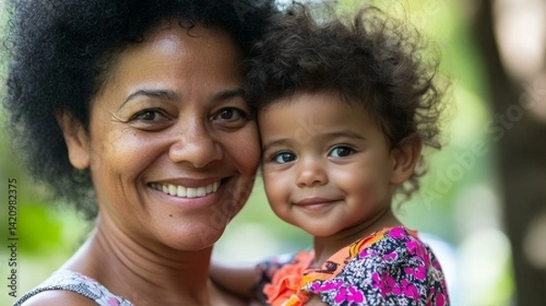 Obraz Smiling parent and child sharing a joyful moment, embodying warmth and love