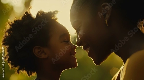 Obraz Smiling parent and child sharing a joyful moment, embodying warmth and love