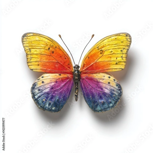 Fototapeta Colorful butterfly close up image on white background