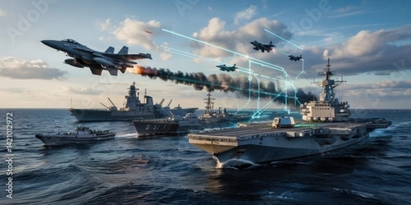 Fototapeta Naval forces engaged in a simulated air and sea battle.