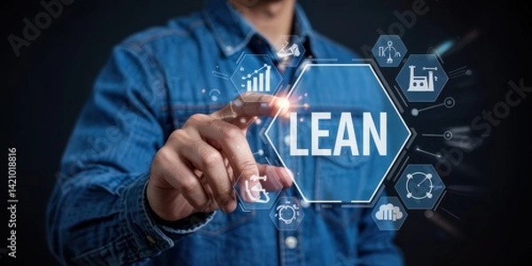 Fototapeta Lean manufacturing principles displayed on a digital interface.