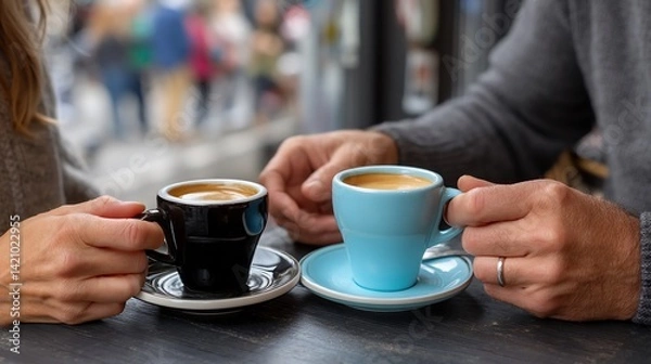 Fototapeta Couple enjoying coffees in cafe