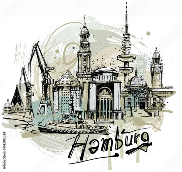 Fototapeta Szkic Hamburga