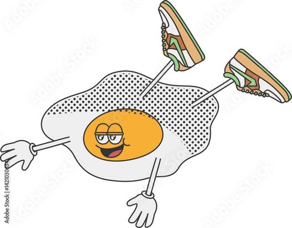 Obraz Retro and cartoonish fried egg character illustration