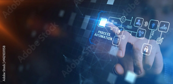 Fototapeta Business process automation, industrial technology innovation, optimization concept.