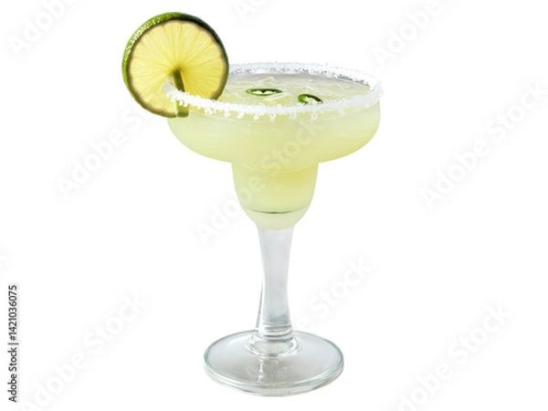 Fototapeta Spicy Margarita A margarita with a spicy twist, made by adding fresh jalapeno slices or hot sauce to the traditional