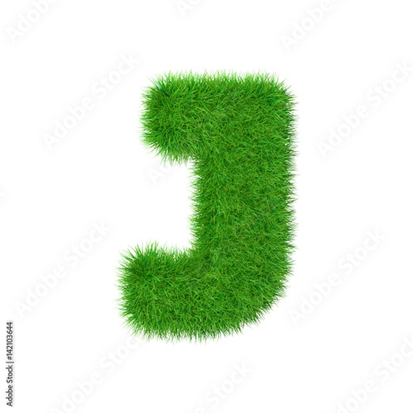 Fototapeta Grass letter J isolated on white, 3d illustration.