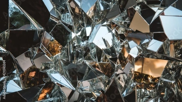 Fototapeta A fragmented mirror effect, chaotic reflections and shifting forms --ar 16:9 --v 6.1 Job ID: ac98fa22-64b3-4371-9c9a-b6ed79feb5bd