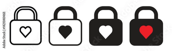 Obraz Lock icon set with heart shape, vector illustration.