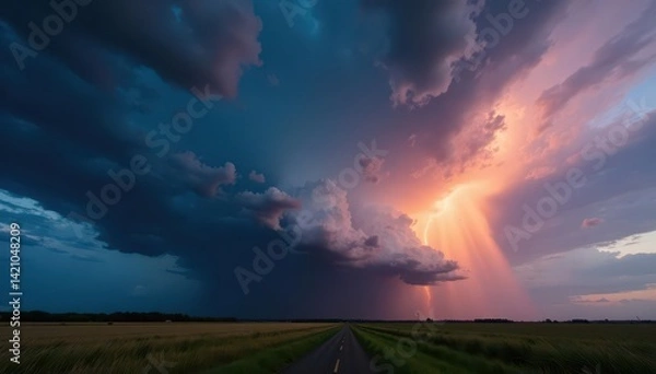 Fototapeta Imposing summer storm cloudscape, dark and brooding, threatening, overcast, brooding