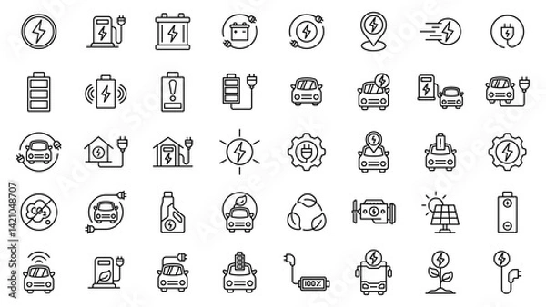 Fototapeta Eco friendly electric vehicle icon line collection with trendy style vector design with editable stroke