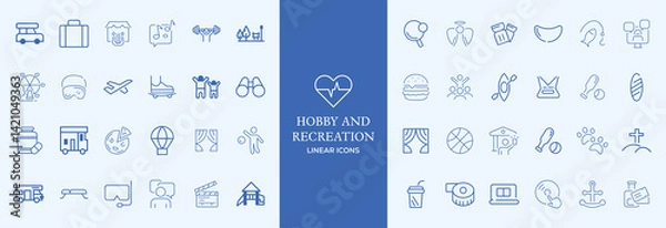 Fototapeta Hobby and Entertainment linear icon collection. Hobby, and Entertainment icons. Thin line icons collection. Vector illustration